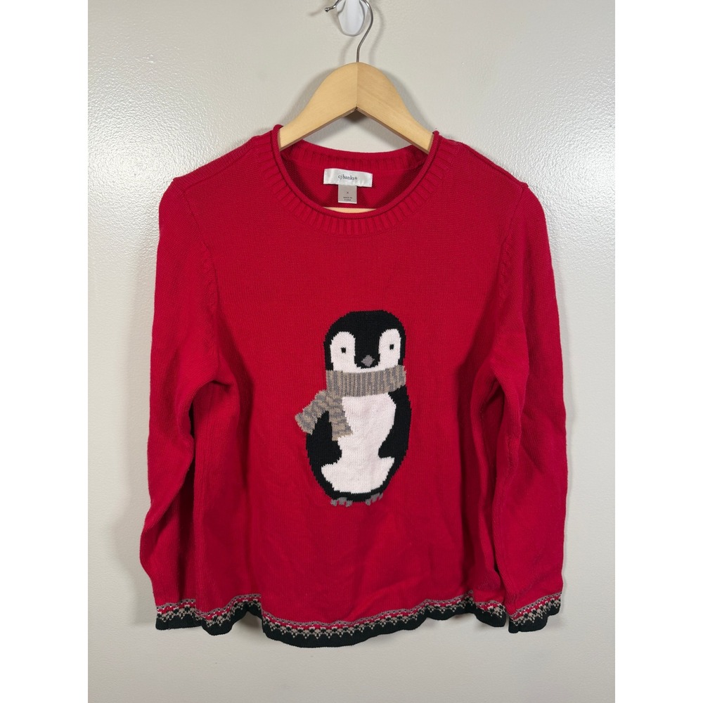 CJ Banks Penguin Sweater Size Large Intarsia Knit Ugly Christmas Holiday Kitsch